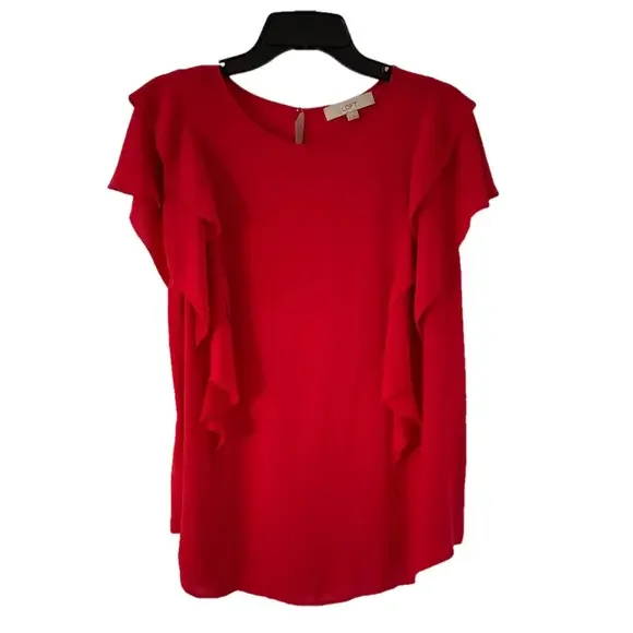 LOFT Red Ruffle Sleeve Blouse - Picture 1 of 5